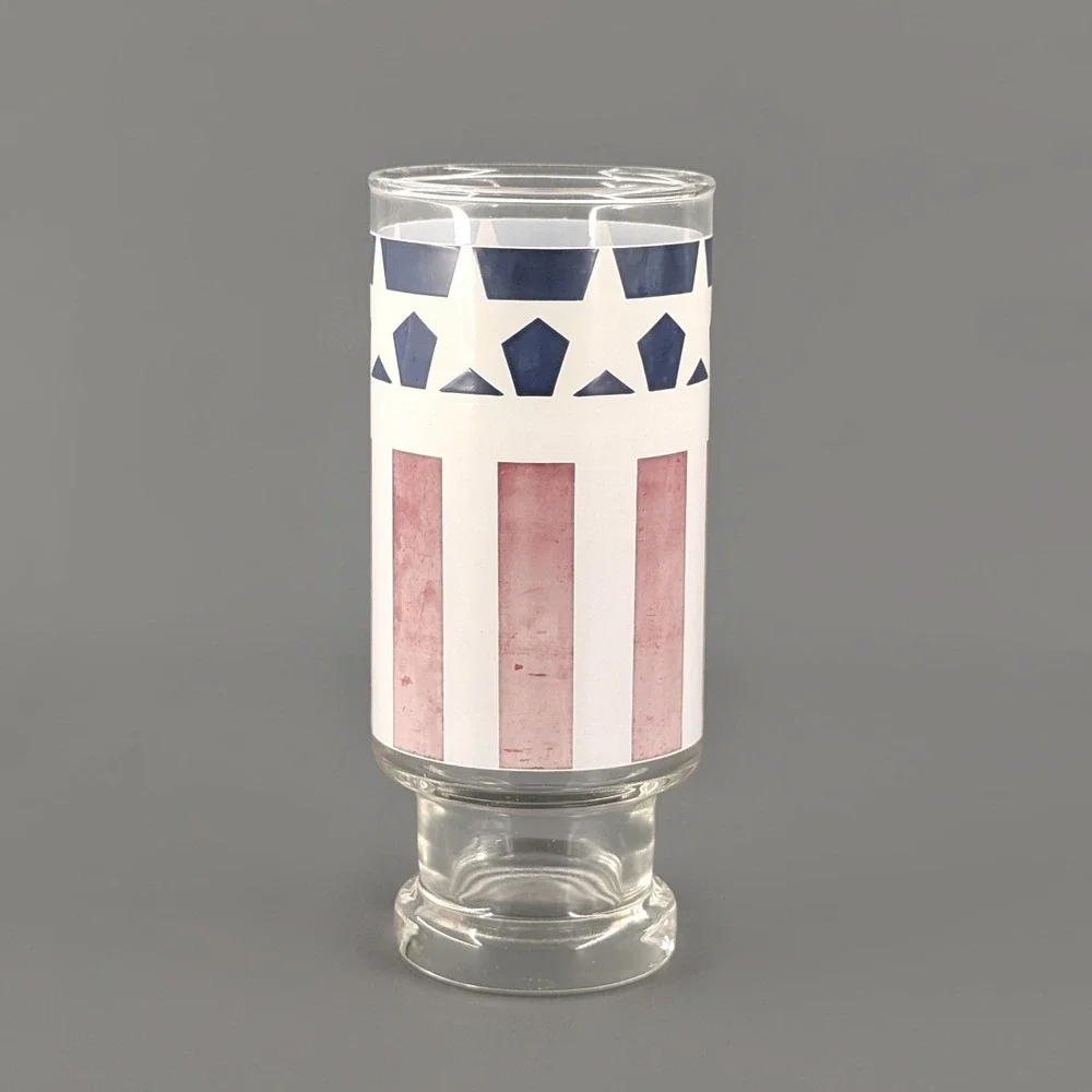 Vintage Patriotic American Flag Footed Highball Glass Stars and Stripes 6.5in